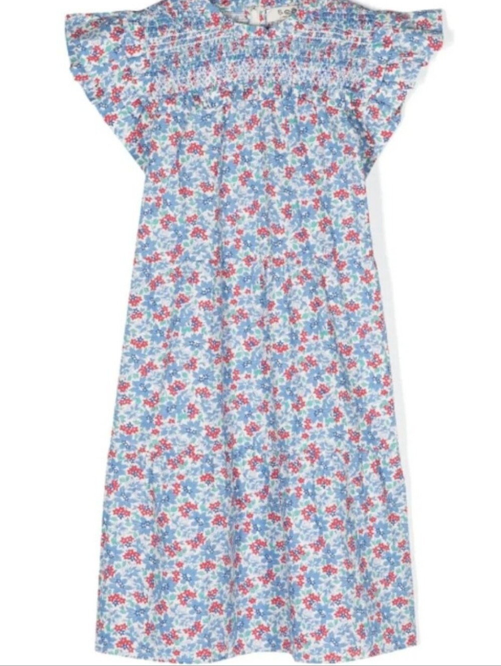 Girls Red Blue Floral Smocked Summer Dress